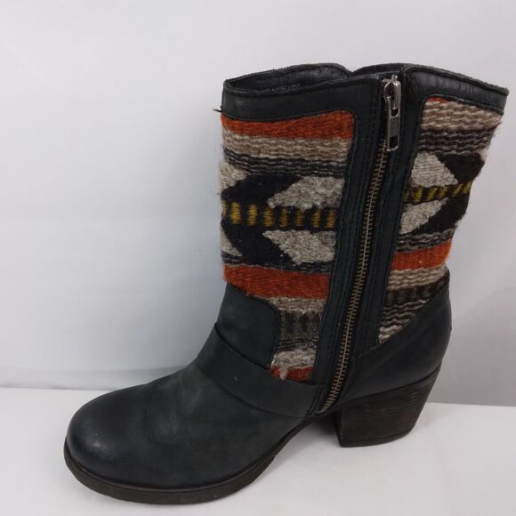 Born Panarea Southwestern Wool Black Leather Zip-Up Boots Moto Womens Size 7 38 - Picture 8 of 14